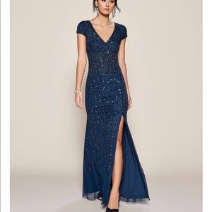 Deep Blue Adrianna Papell Beaded Gown